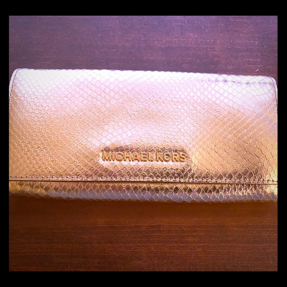 NWT Michael Kors gold clutch!